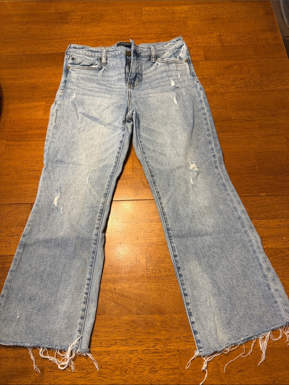 Liverpool Light Blue Flared Jeans with Frayed Hem